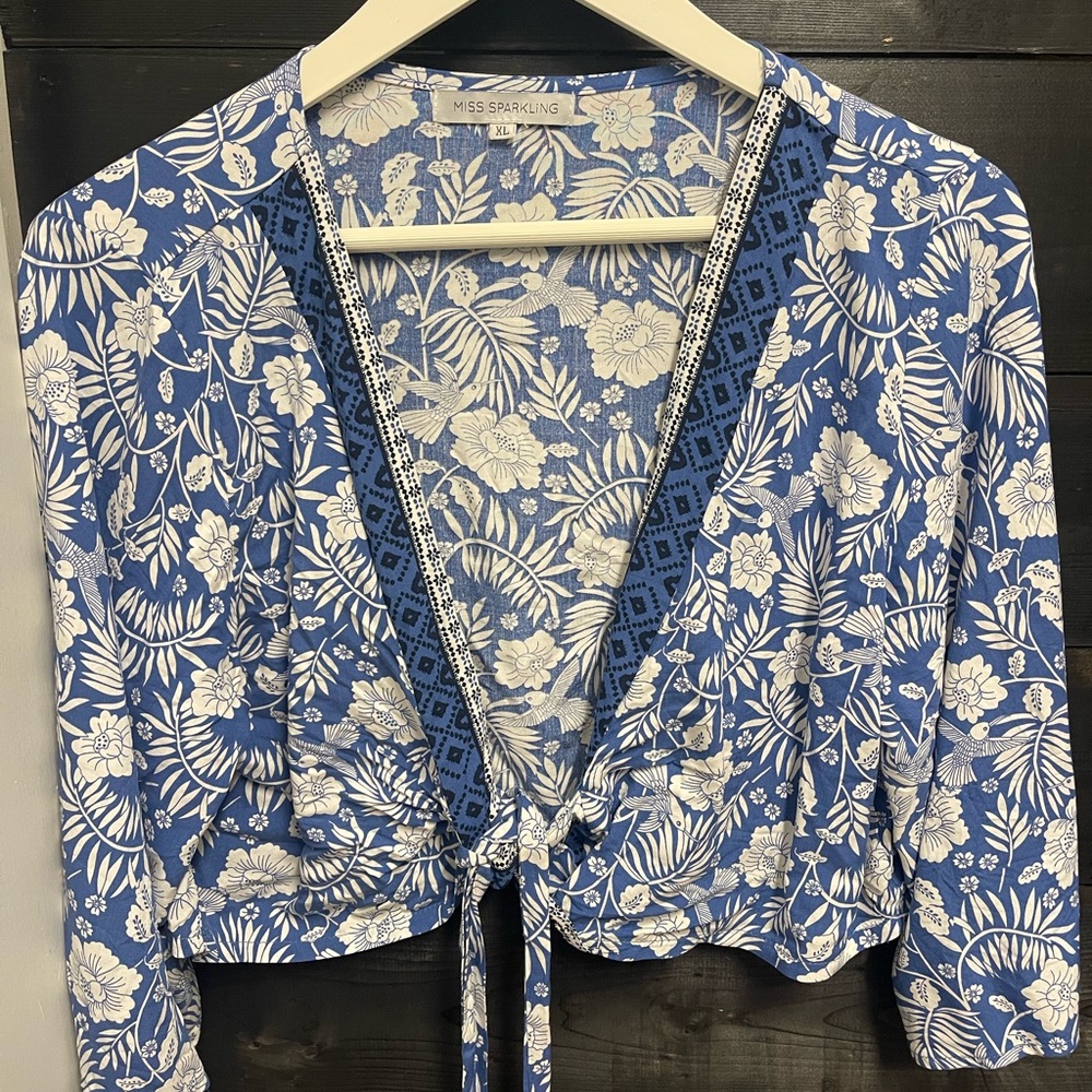 NEW with tags Miss Sparkling Blue Floral Wrap Top and matching skirt
